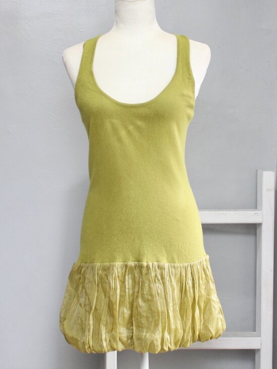Vintage Dresses & Skirts - Vintage Y2K Couture 2006 Green Bubble Hem Mini Dress Blue Bow Accent Size Small